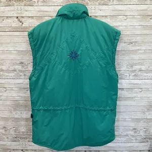 Vintage 90's Edelweiss Womens L‎ Ski Vest Green Nordic Embroidery Quilted Lining thumbnail 6