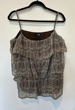 a.n.a A New Approach Brown and Beige Patterned Layered Ruffle Spaghetti Strap To thumbnail 1
