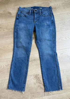EUC J CREW Jeans Women Slim Straight Full-Length Demi-Boot Raw Hem Cotton SZ 6P thumbnail 1