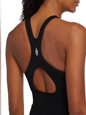 Free People Every Single Time Romper Runsie Black Keyhole M/L‎ Activewear thumbnail 3