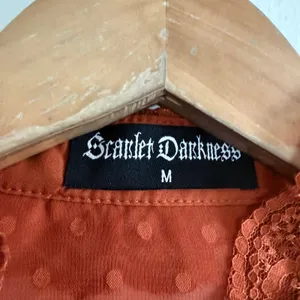 SCARLET DARKNESS Burnt Orange Victorian Style Lace Yoke Lace up Blouse Medium thumbnail 2