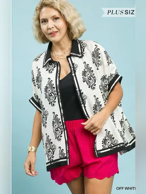 New! Umgee Plus Size Off-White Black & White Abstract Button-Front Size 2X thumbnail 5