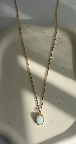 Oval Opal Necklace – Gold Plated Stainless Steel Chain thumbnail 2