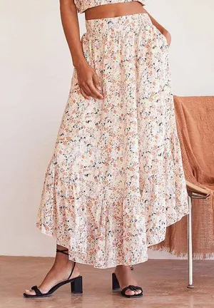 Free People Pretty Daze Ivory Floral Print Maxi Skirt thumbnail 1