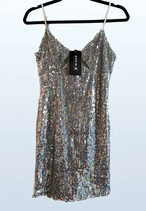 SheIn NWT SXY Silver Sequin Mini Dress. thumbnail 1