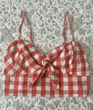 Linen Gingham Crop Top Orange thumbnail 2