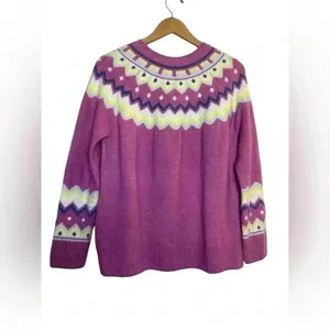 Vince Camuto Pink Fair Isle‎ Sweater Small Classic Oversized Stretch Ski Snow thumbnail 5