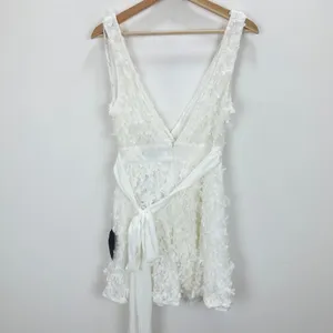 Lulus Totally Beautiful White 3D Floral Tie-Strap Skater Mini Dress Small NWT thumbnail 11