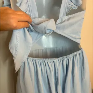 SHEIN Blue Solid Tie Backless Ruffle Trim Dress Size XS thumbnail 3