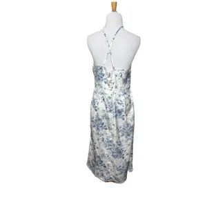 Cider Cowl Neck Blue White Dragonfly Satin Dress Cottagecore Criss Size Large thumbnail 4