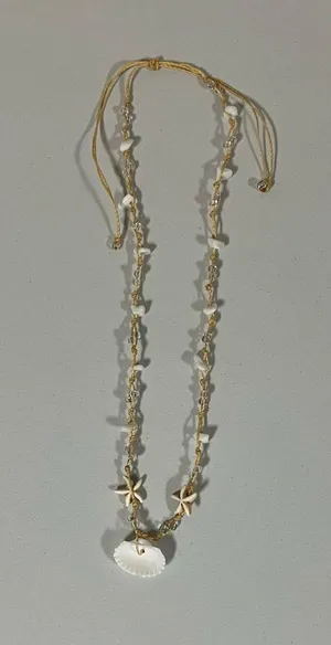 Beige Tan Beaded Seashell Shells Starfish Beach Vibes Necklace Choker Jewelry 🐚 thumbnail 4