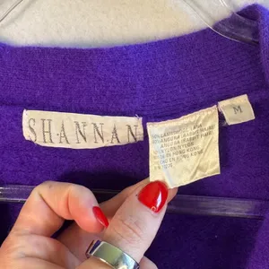 Shannan Vtg Angora‎ Lambswool Cardigan Sweater Purple Fuzzy Button Front M Luxe thumbnail 3