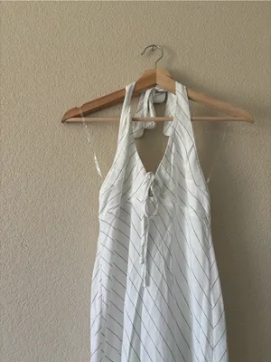 HYFVE White Halter Maxi Dress with Black Pinstripe thumbnail 2