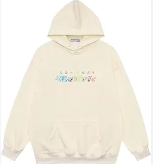 AELFRIC EDEN Hoodie Womens Medium White Fleece Colorful Star Graphic Pullover thumbnail 1