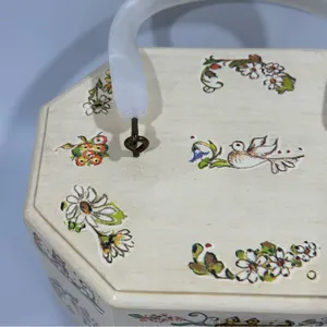 Vintage Floral Wood Octagonal Box Purse Cottagecore Fairy Coquette Birds Animals thumbnail 2