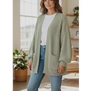 POL Oversized Chunky Open Cardigan Sage Green Lantern Sleeve Sweater size Small thumbnail 12