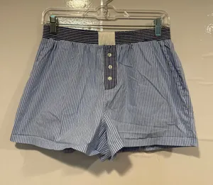 Light Blue Striped Pink rose Women’s Boxer Shorts thumbnail 1