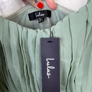 NEW Lulus Jehona Sage Green Brush Pleated Tiered Maxi Dress Chiffon Gown Large thumbnail 10