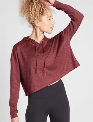 Athleta Uptempo Burgundy Heather Space Dye Cropped Active Hoodie Size Small thumbnail 1