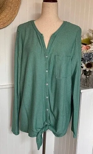 Green White Stripes Long Sleeve Shirt St John’s Bay thumbnail 1