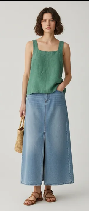 NWT Green Linen Blend Square Neck Tank Top Size M thumbnail 1