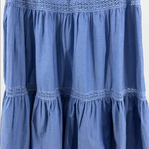 Francesca's Collections Blue Maxi Skirt Lace Accent western boho country cottage thumbnail 4