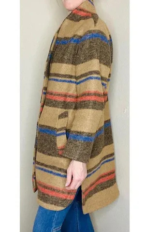 Banana Republic Retro Tan Preppy Winter Plaid Stripe Jacket thumbnail 3