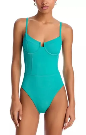 NEW Solid & Striped The Veronica One Piece swimsuit in a teal Small thumbnail 1
