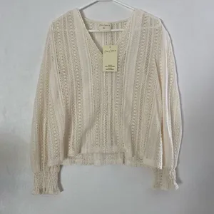 Easy Clothes Crochet Lace Boho Blouse Cream M/L NWT thumbnail 2