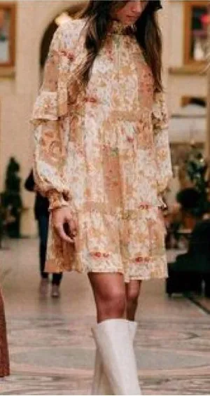 Sézane Estel Dress in Camel Patchwork thumbnail 1