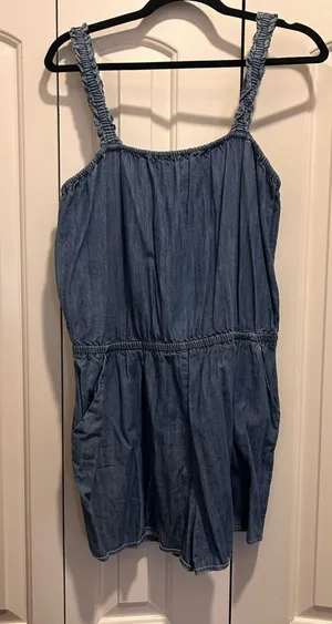 Express denim short jumpsuit thumbnail 1