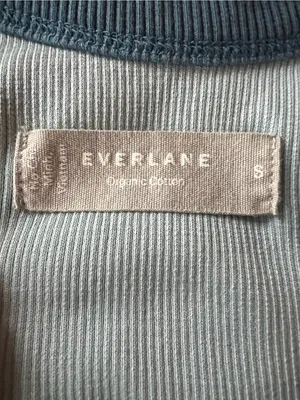 Everlane Pale Blue Ribbed Bodysuit with Slate Blue Trim Organic Cotton Sz Small thumbnail 4