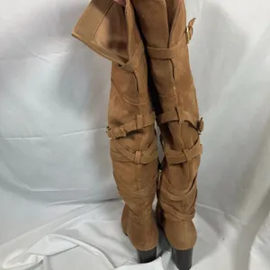 Sam Edelman Tan Suede OTK Boots 7 Leather‎ Heel Wrap Strap Tall Zip Buckle thumbnail 3