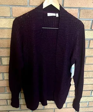 NWT RD Style Montoya Knit Open Cardigan Sweater Deep Purple/Burgundy Size S thumbnail 1