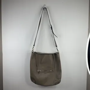 Rebecca Minkoff Reagan Taupe Pebbled Leather Crossbody Hobo Bag Silver Hardware thumbnail 2