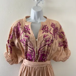 Misa Los Angeles Dress Small Lusila Embroidered Boho Peasant Cottage Pockets thumbnail 6