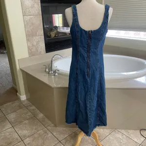 Joie Denim Corset Midi Dress Blue Sleeveless Frayed Hem Size Small midi thumbnail 2