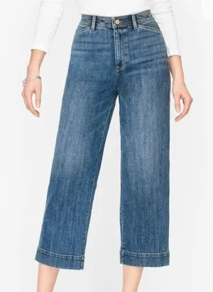 Talbots Jeans Womens 4 Wide Leg Crop Med Dark Wash Baggy Loose‎ Stretch Denim thumbnail 1