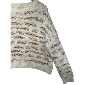 Altar'd State‎ Knit Geometric Pullover Cream Cozy Textured Relaxed Sweater L thumbnail 5