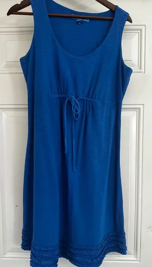 Tommy Bahama Royal Blue Cotton Modal Ruffled Hem Tank Dress Drawstring - Size S thumbnail 1