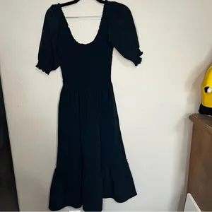 Hill House The Nap Louisa Black Puff Sleeve Smocked Waist Tiered Midi Dress‎ thumbnail 5