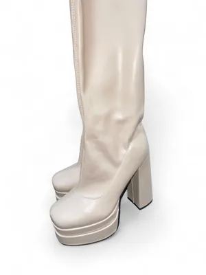 Beige Thigh High Platform boots Tan Size 7.5 thumbnail 9