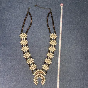 Squash Blossom Style necklace with real stone and bronze colored setting Brown thumbnail 9