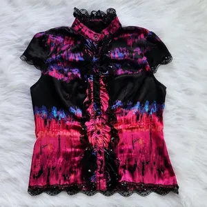 Baby Phat -257 Y2K satin like lace and sequin blouse hot pink and‎ black Large thumbnail 4