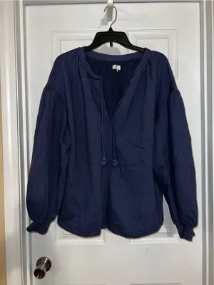 aerie Navy Peasant Blouse with Balloon Sleeves thumbnail 2