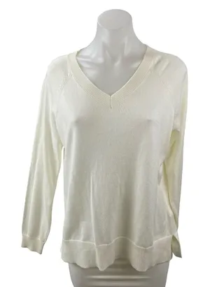 Lucky Brand Cloud Soft Women's Cream V Neck Long Sleeve Sweatshirt Sweater Top S thumbnail 1