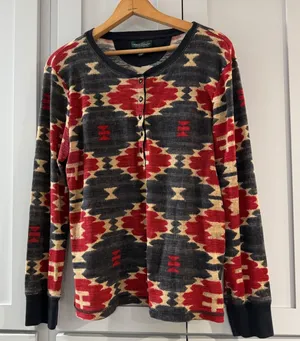 Lauren‎ Ralph Lauren Aztec Southwestern Thermal Henley Shirt XL Red Gray Waffle thumbnail 1