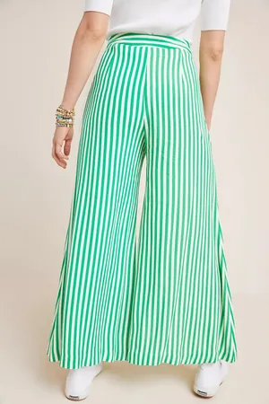NWOT Anthropologie Mackenzie Striped Extra Wide Green/White Gaucho Crop Pants Sz 10 thumbnail 5