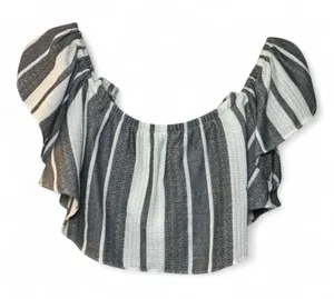 NEW MISA Los Angeles Lunna Grey White Vertical Stripe Crop Tube Top — MEDIUM thumbnail 1