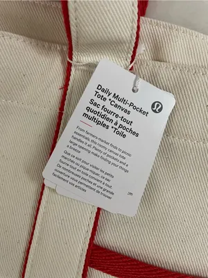 Lululemon NWT Daily Multi Pocket Canvas Tote Bag 20L Cream Red Trim thumbnail 9